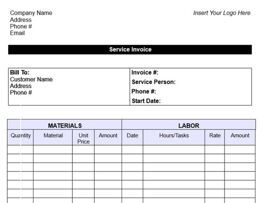 Service Invoice Contractor Service Invoice Receipt Form Etsy