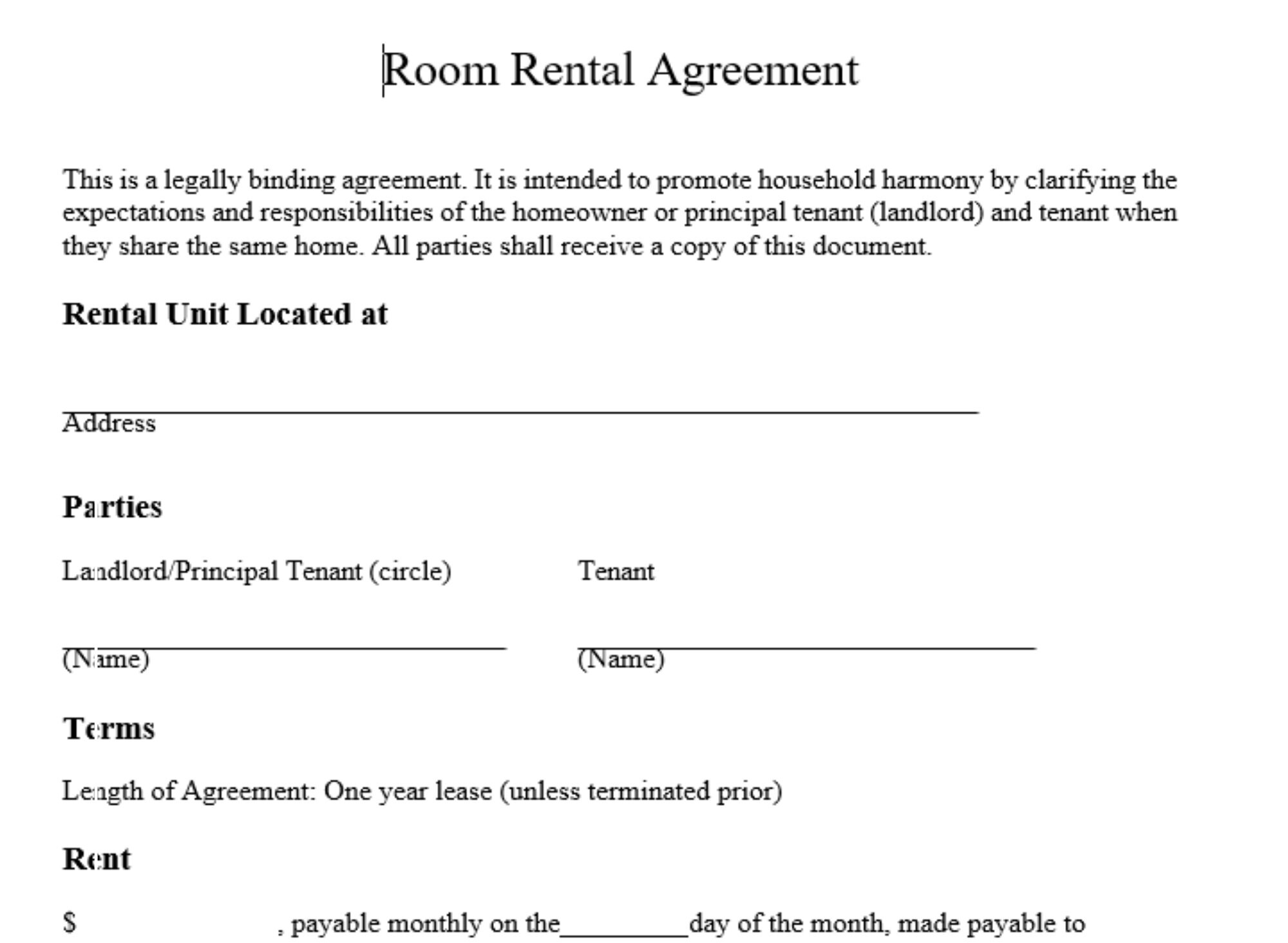 Irish Lease Agreement Template