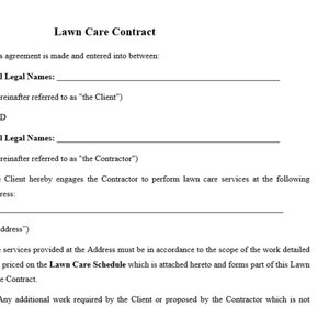 Lawn care contract /Gardening Care Service Agreement/ Landscape Contract Template/ Mowing Contract/ Landscape Maintenance Contract