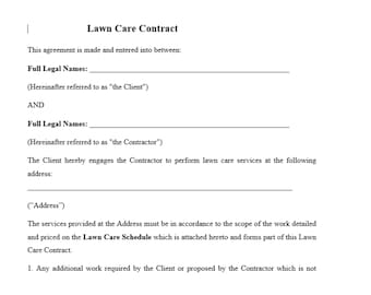 Lawn care contract /Gardening Care Service Agreement/ Landscape Contract Template/ Mowing Contract/ Landscape Maintenance Contract