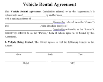 Editable Vehicle Rental Lease Agreement - Car Rental Agreement- Lease agreement-Car Renting Contract