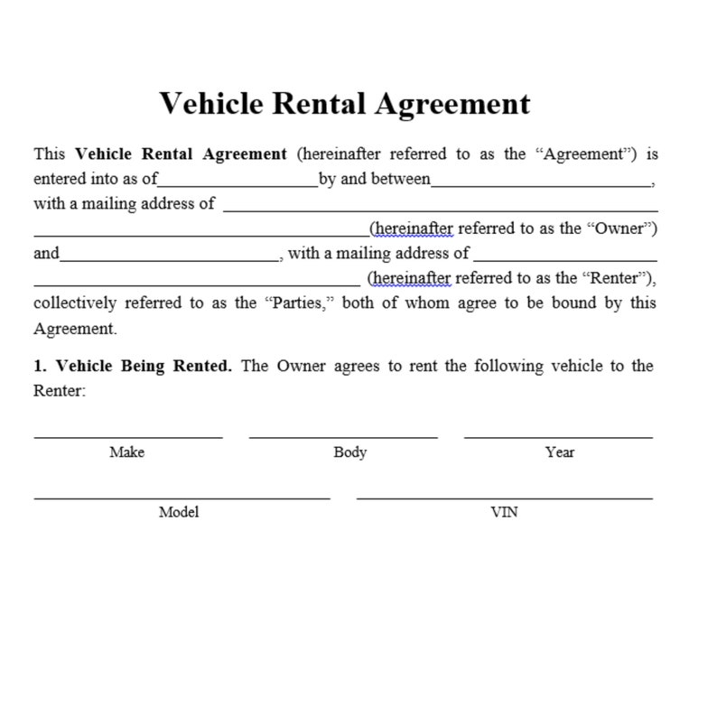 Car Rental Agreement Template Free Download