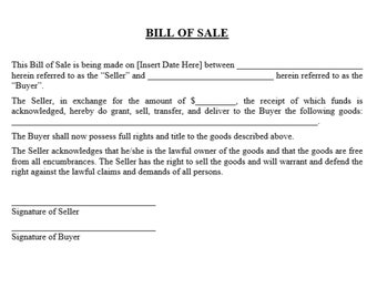 bill of sale etsy
