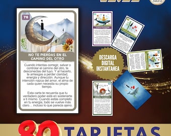 May include: A collection of 80 daily message cards with the text "CODIGOS DE LUZ 12:22" and "80 TARJETAS CON MENSAJES DIARIOS". The cards feature illustrations and text in Spanish, with the words "DESCARGA DIGITAL INSTANTANEA".