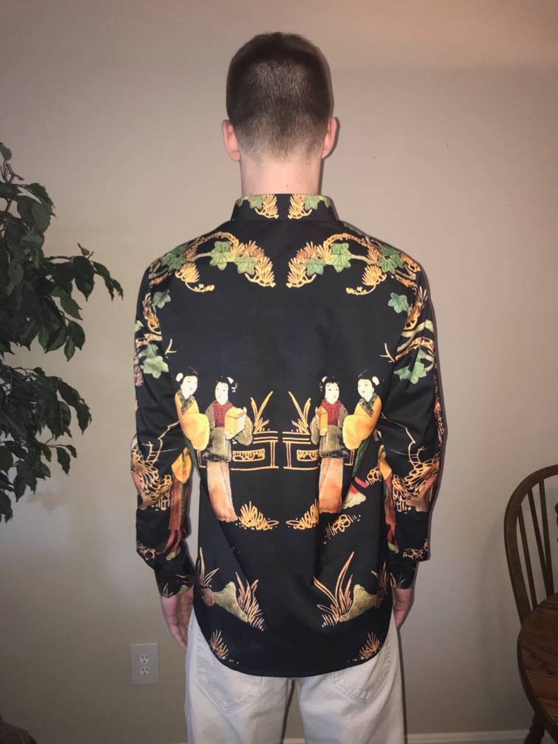 Buy Men's Floral Button Down Shirt Long Sleeve Japanese Geisha Online