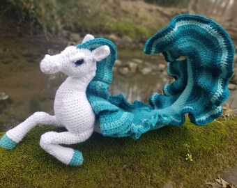 Dark Rainbow Hippocampus Crochet Soft Sculpture