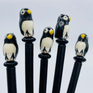 Pair of Adorable Ceramic Penguin Hair Sticks