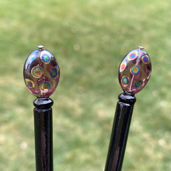 Pair of Colorful Dotted Glass Bead Hair Sticks