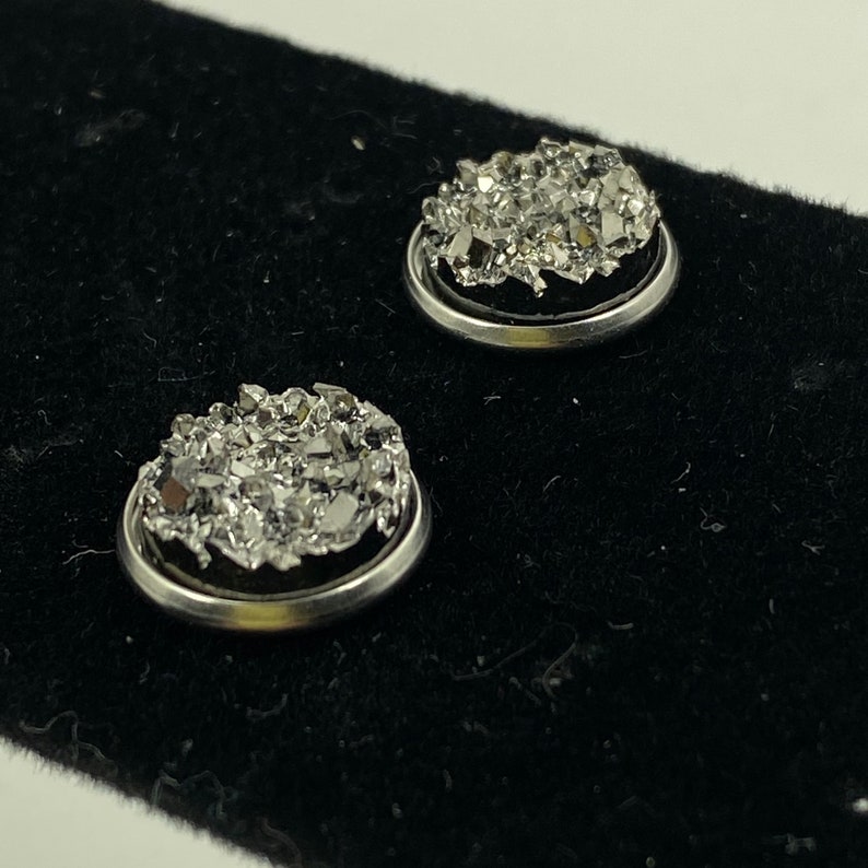 Silver Druzy Stone Stud Earrings