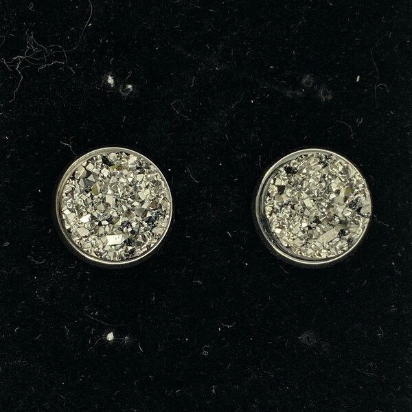 Silver Druzy Stone Stud Earrings