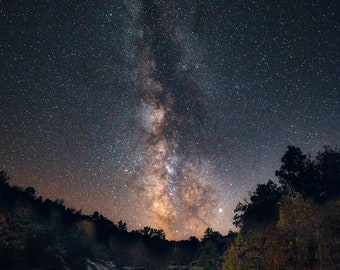 Missouri Ozarks - Milky Way over Rocky Creek Water Fall - celestial night sky - Ozark National Scenic Riverways - print/canvas/acrylic/metal