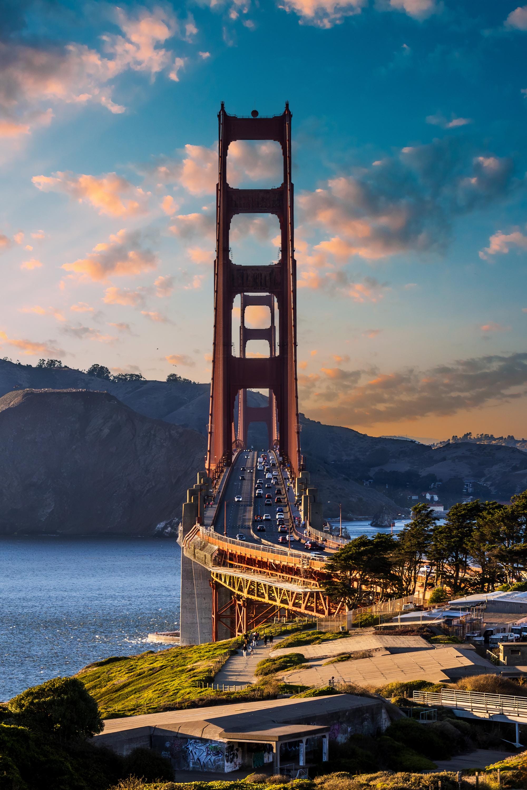 Golden Gate Bridge Print: San Francisco Evening Traffic, Portrait