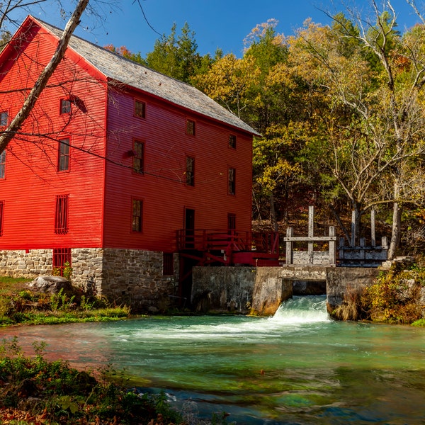 The Alley Spring Mill is located in the Ozark National Riverways near Eminence, Missouri. historic site - operating grist mill - photograph