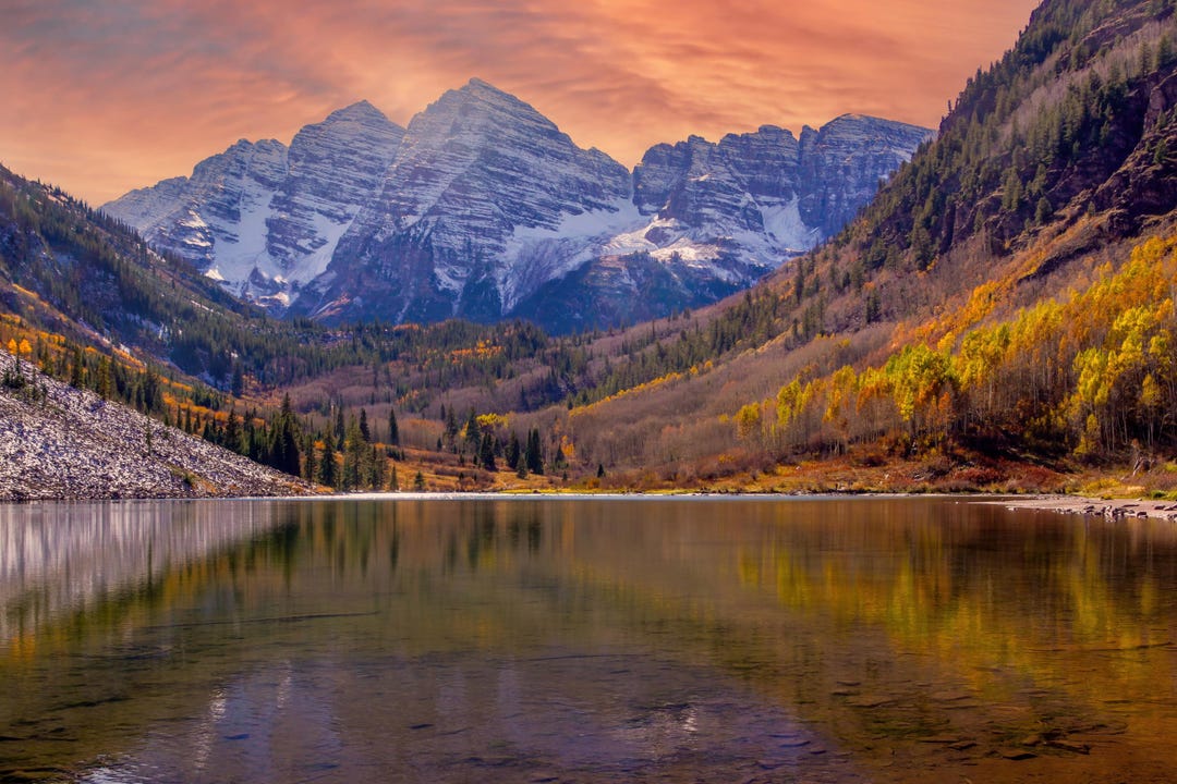 Maroon Bells Sunset Print: Colorado Alpenglow, Aspen Fall Colors