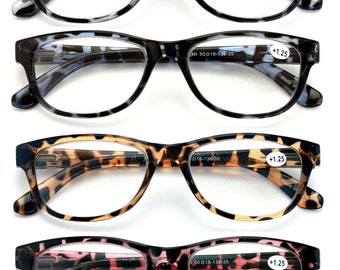 4 Pairs Women Leopard Meow Reading Glasses - Fashion Clear Lens Readers Demi Tortoise