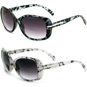 2 Pairs Women's Bifocals Reading Sunglasses Reader Glasses Vintage Outdoor Black and Leopard