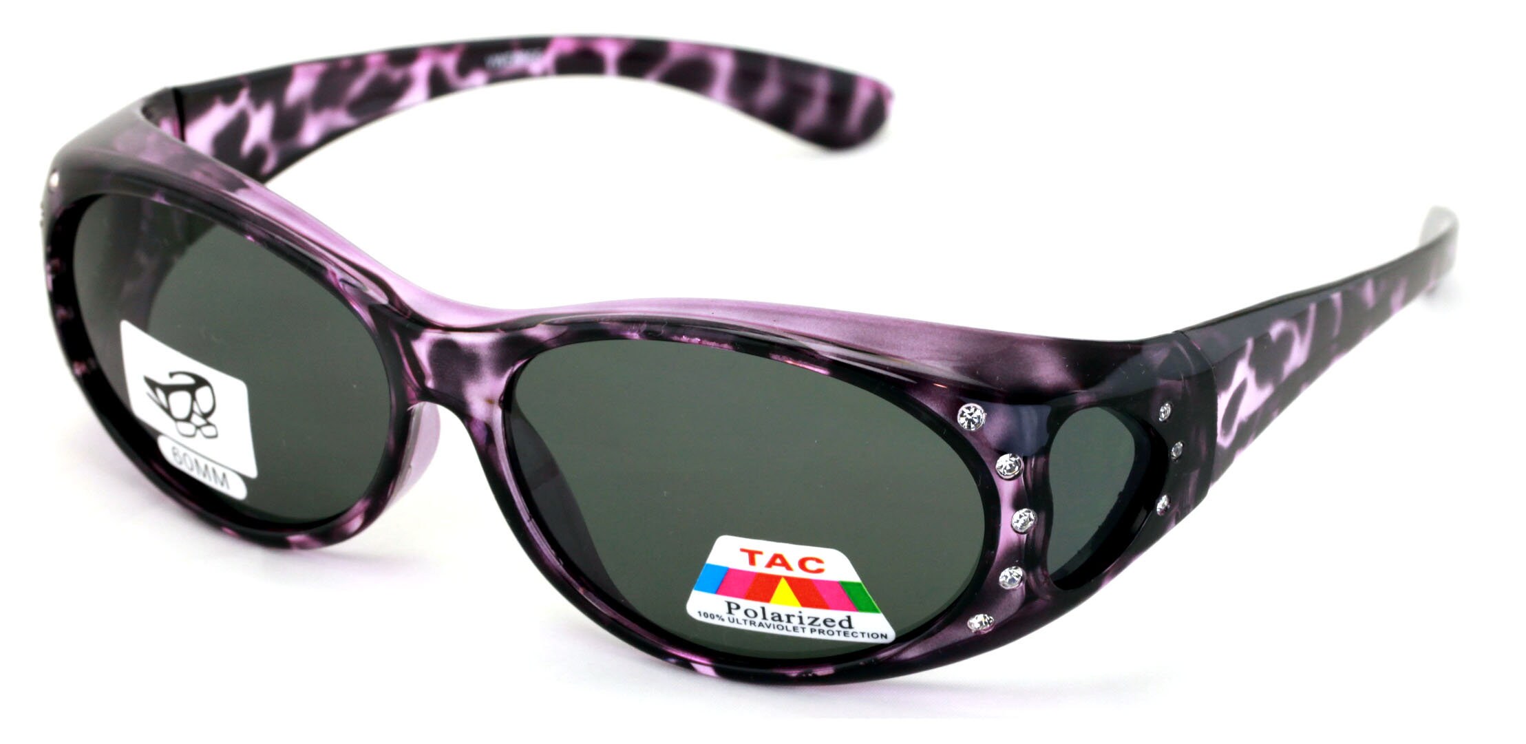 Womens Polarized Fit Over Glasses Sunglasses Rhinestone Rectangular Frame Temple Heart 60mm