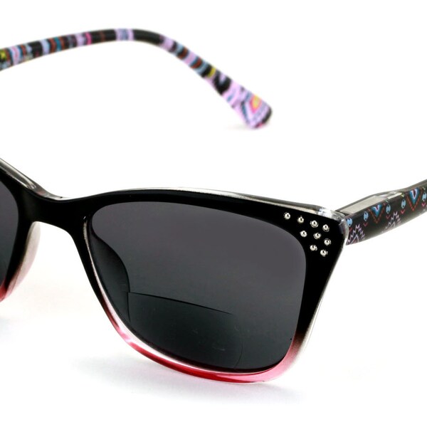 Bifocal Reading Sunglasses - Women Fashion Faux Rhinestones With Art Temple Tinted