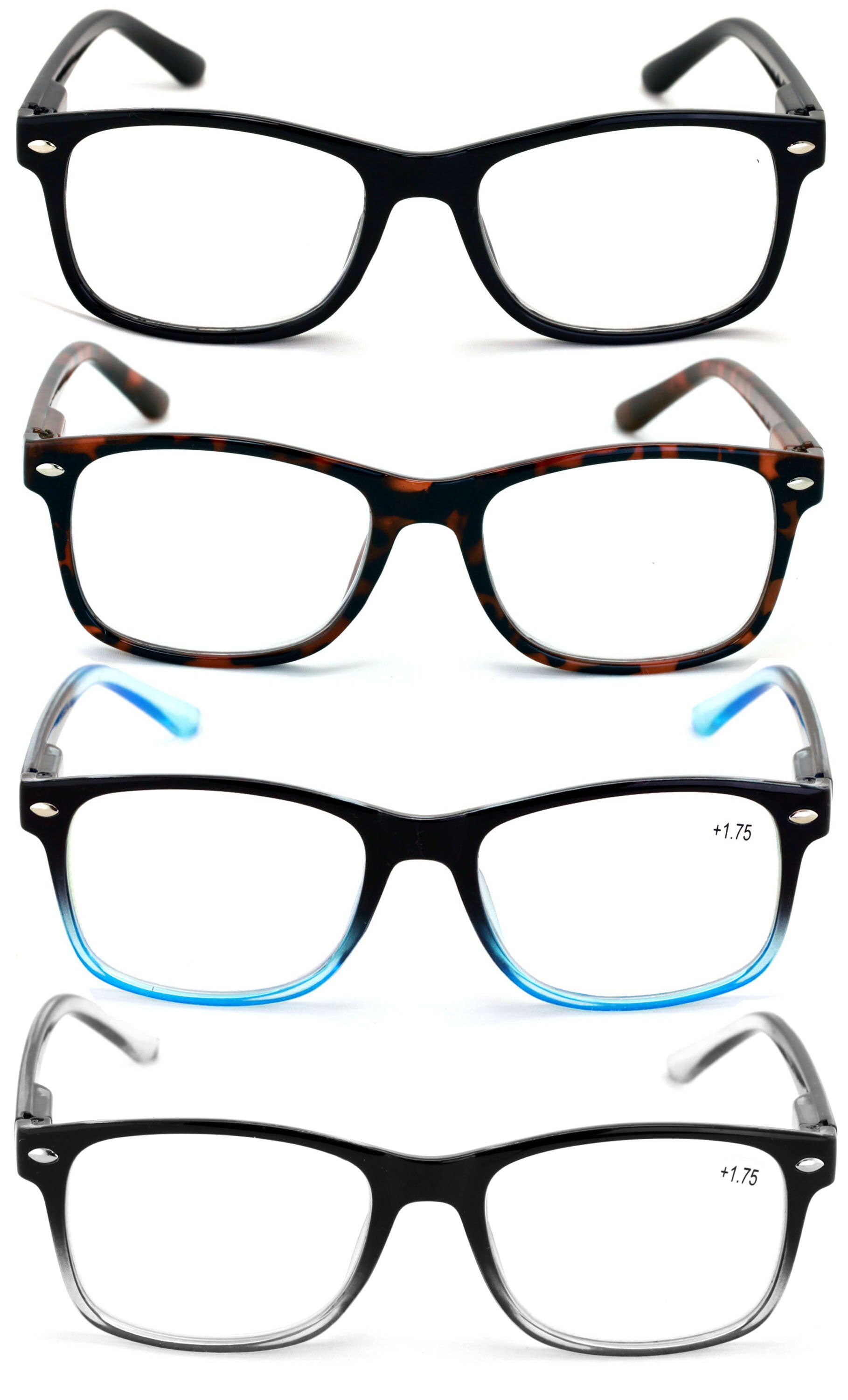 4 Pairs of Classic Comfortable Reading Glasses With Spring Hinge Clear