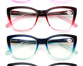 4 Pairs Women Oversized Translucent 2-Tone Cateye Reading Glasses - Spring Hinge Reader DR09