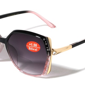 Women Oversized Rhinestones BIFOCAL Reading Sunglasses - Outdoor Reader Glasses UV Protection