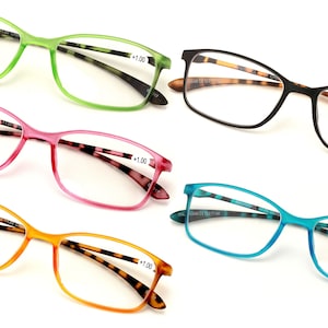 5 Pairs Rectangular Lightweight Flexible Temple Readers - Colorful Reading Glasses