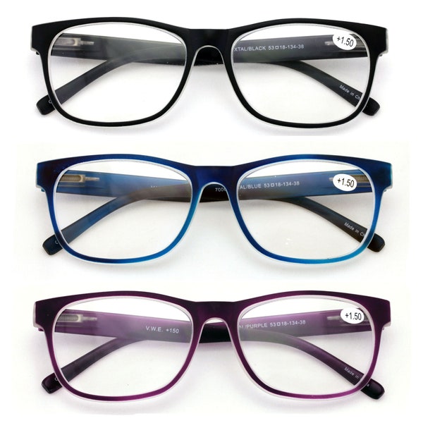 3 Pairs Matte Translucent Classic Shape Reader - Spring Hinge Unisex Lightweight Comfortable Reading Glasses - Spring Hinge Men Women