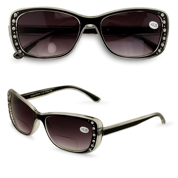 Women Bifocal Reading Sunglasses Reader Glasses Fashion Rhinestone Translucent