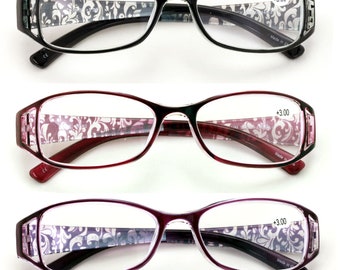 3 Pairs Women Flower Floral Readers - Comfortable Fashion Clear Lens Reading Glasses