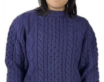 EMS Purple Wool Cabled Crewneck Pullover Large, fits Misses 8-10