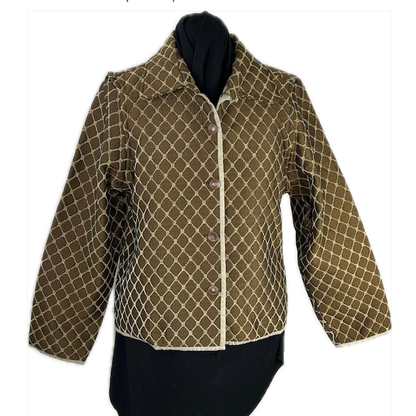 Womens Lattice Tapestry Jacket Tally-Ho Size Large, 12-14. Gold. Vintage 80s