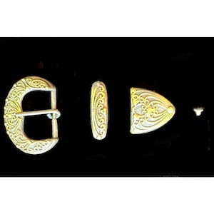 Floral Brass Cowboy Belt Buckle Set: 1-inch Leather Crafting