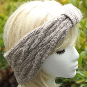 Hand Knit Alpaca Cable Headband: Beige Turban Ear Warmer