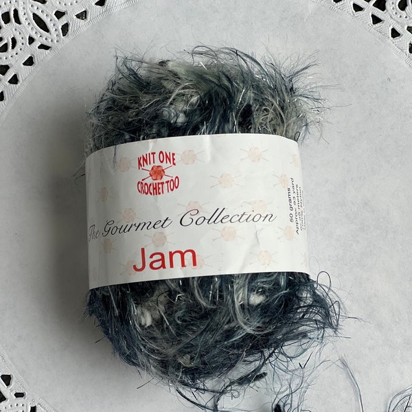 Black Silver Grey Eyelash Yarn "Jam" The Gourmet Collection from Knit One Crochet Too