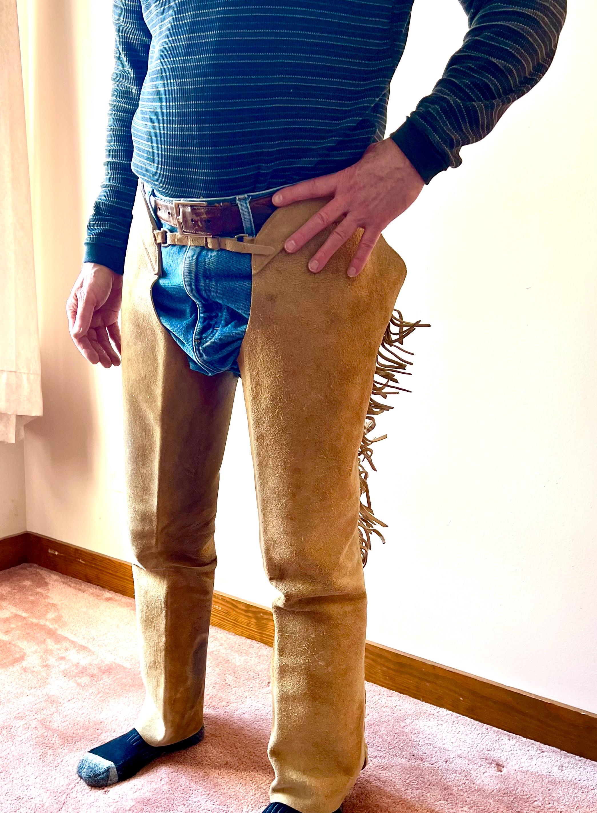 Chaps Western En Cuir De Vache Fait Main – Franges Longues – Fabriqué Au Pakistan – Taille Adulte