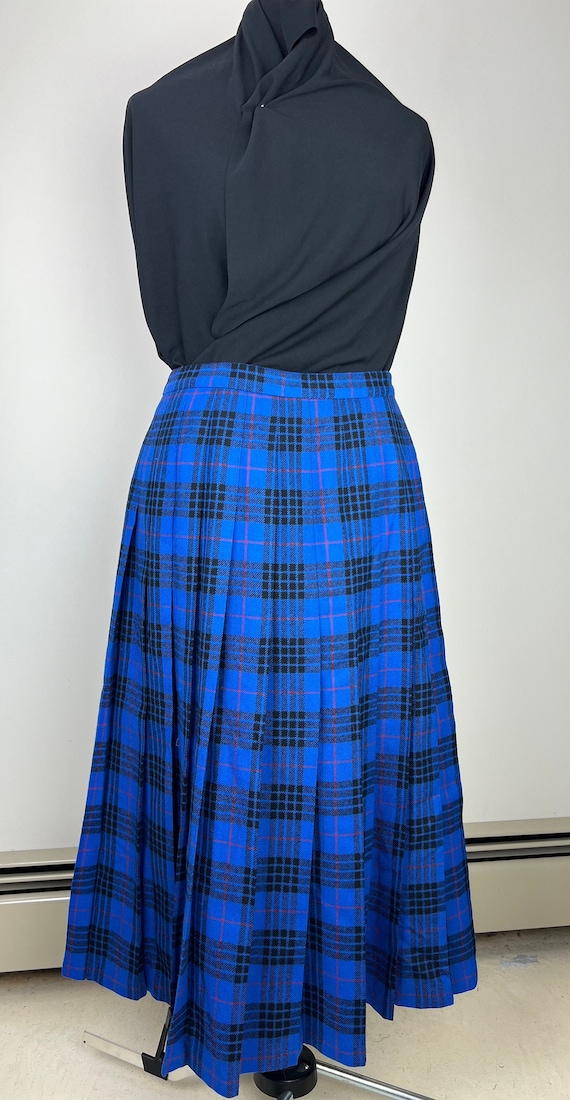 Blue Pleated Wool Skirt Pendleton Morgan Plaid, Si