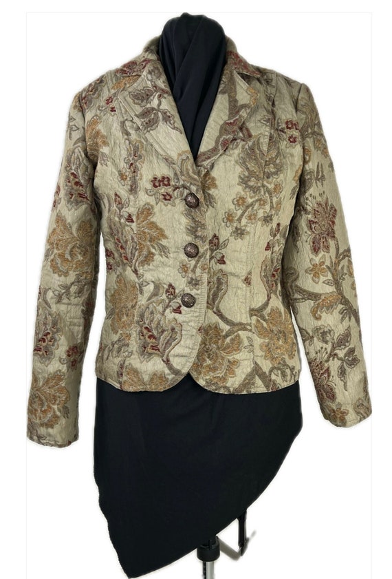 Fitted Tapestry Jacket Blazer, Size Small, Tan-be… - image 1