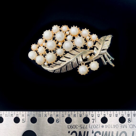 Pearl Brooch Leaf Design, Vintage Coro Pin - image 3