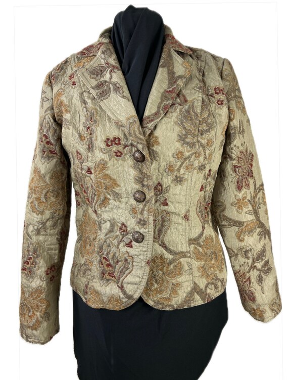 Fitted Tapestry Jacket Blazer, Size Small, Tan-be… - image 2