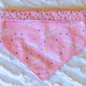 It&#39;s My Barkday Pink Reversible Bandana | Cute Trendy Pink Girl Dog Birthday Outfit for Dog Birthday Party | Pink Sprinkles Dog Birthday