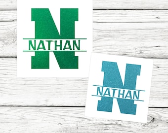 Glitter Varsity Initial Monogram Decal: Custom Name Vinyl Decal