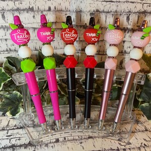 Stylo pour professeur : Pomme 3D, billes de silicone, espaceurs avec strass