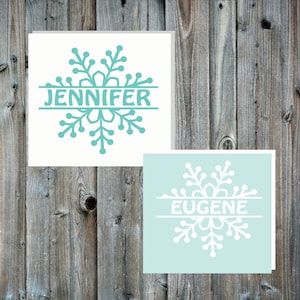 Snowflake Split Name Decal, Christmas Name Decal, Gift Tag Decal, Gift Decal, Custom Decal, Name Decal