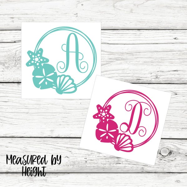 Beach Theme Initial Vinyl Decal: Car/Cup Decal