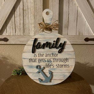 Farmhouse Tiered Tray Decor, Family is the anchor that gets us through life’s storms cutting board, Family Decor