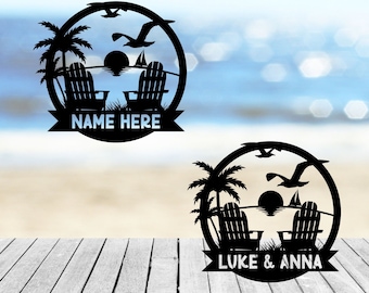 Custom Beach Sunset Vinyl Decal: Personalized Name Sign