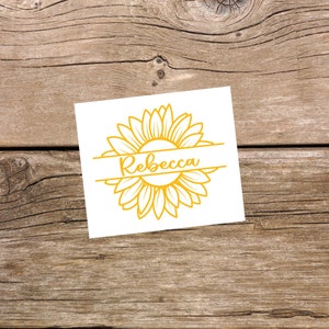 Sunflower Split Monogram with Name Decal, Vinyl Decal, Sunflower Decal, Decal For Her, Custom Name Decal
