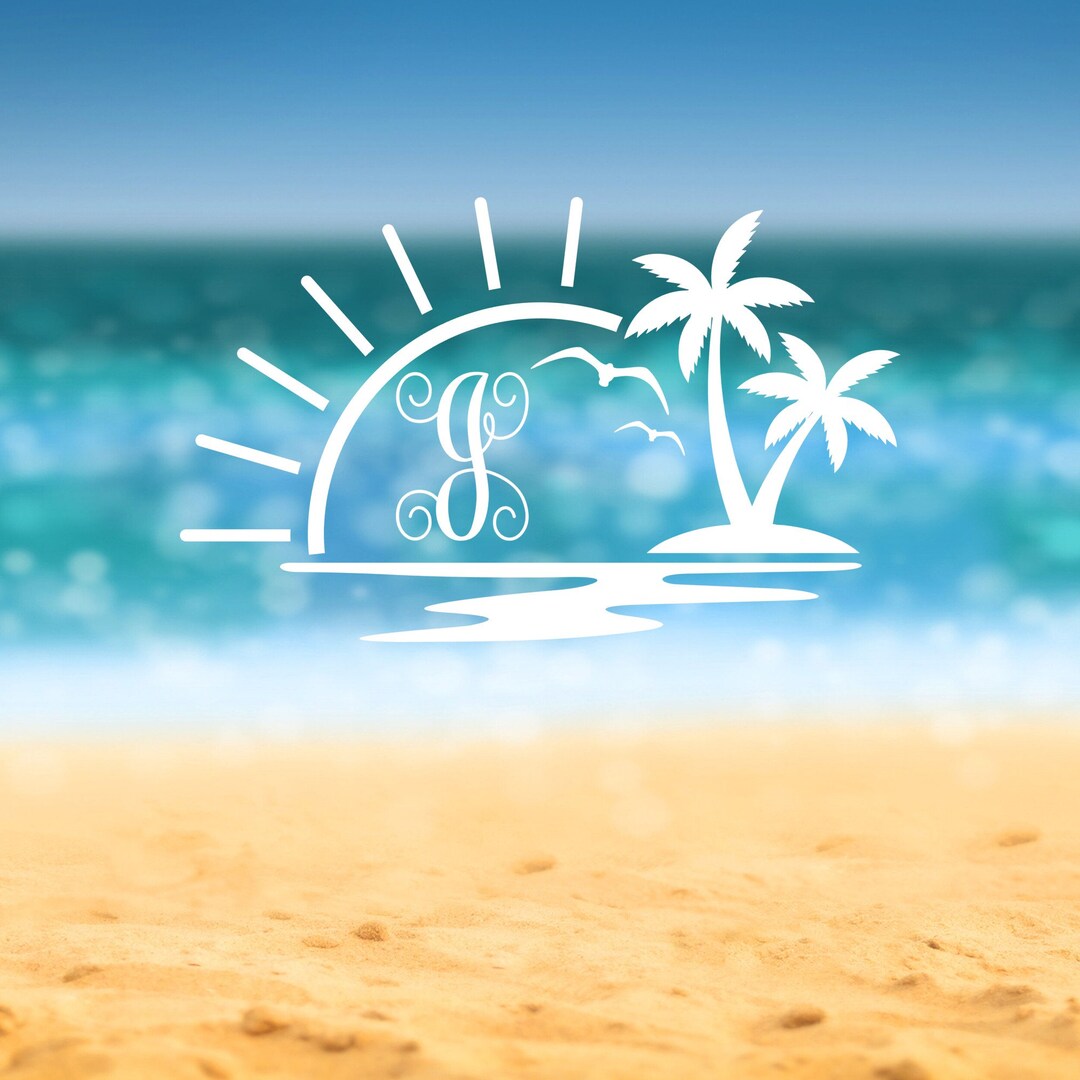Palm Tree Initial Decal, Beach Vinyl Decal, Custom Beach Decal, Beach