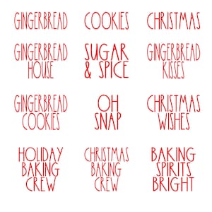 Gingerbread Related Full Sheet of Vinyl Decals, Christmas Sayings, Gingerbread Vinyl Decals, Baking Decals