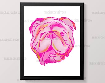 Bulldogge Kunst | Aquarell Bulldog Art | MSU Kunstdruck | Starkville MS| Athen GA| Georgia Kunstdruck | Digitale Kunst | Hot Pink Digital Art